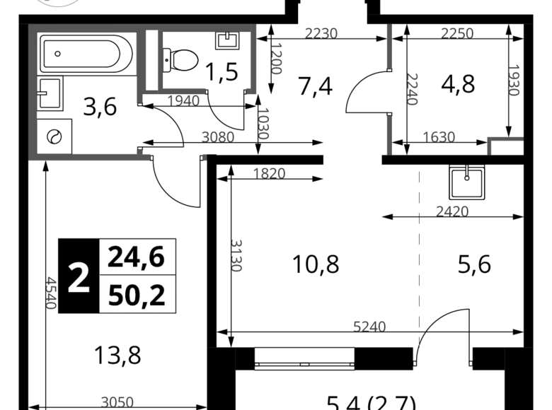 Appartement 2 chambres 50 m² Sapronovo, Russie
