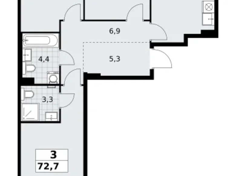 3 room apartment 73 m² Kommunarka, Russia