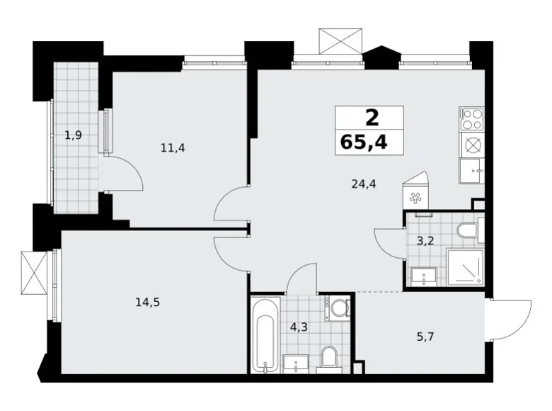 Квартира 2 комнаты 65 м² район Троицк, Россия