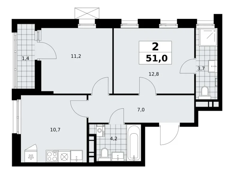 Apartamento 2 habitaciones 51 m² Kommunarka, Rusia