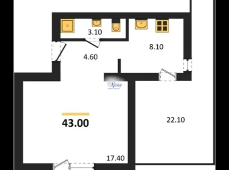 Apartamento 1 habitación 43 m² Kaliningrado, Rusia
