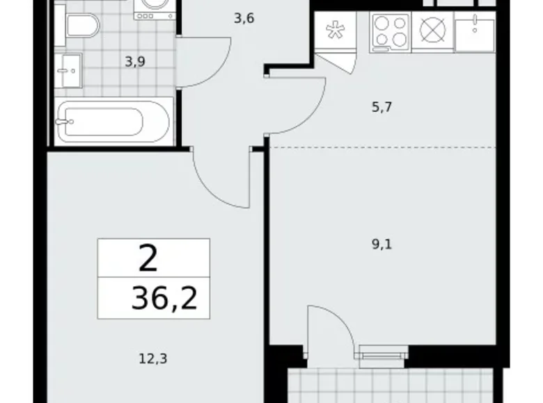 2 room apartment 36 m² Kommunarka, Russia