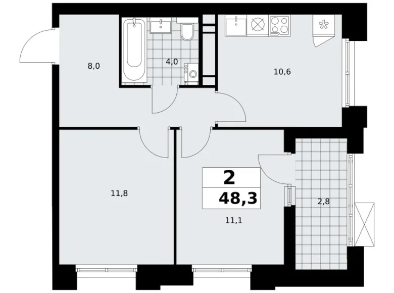 Apartamento 2 habitaciones 48 m² Kommunarka, Rusia