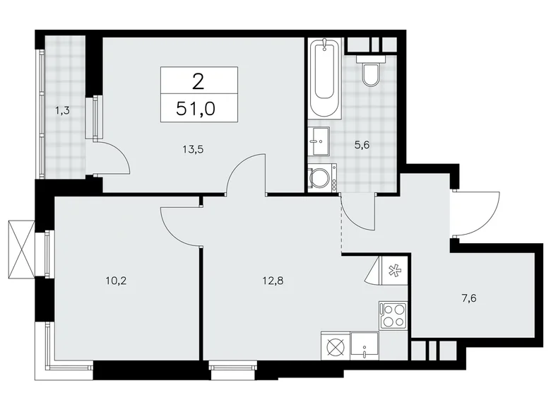 Wohnung 2 zimmer 51 m² Kommunarka, Russland