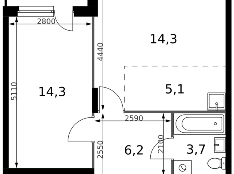 Квартира 2 комнаты 45 м² Сапроново, Россия