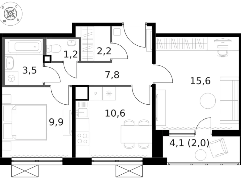Mieszkanie 2 pokoi 53 m² Moskwa, Rosja