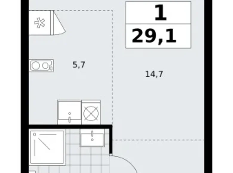 Apartamento 1 habitación 29 m² Troitsk, Rusia