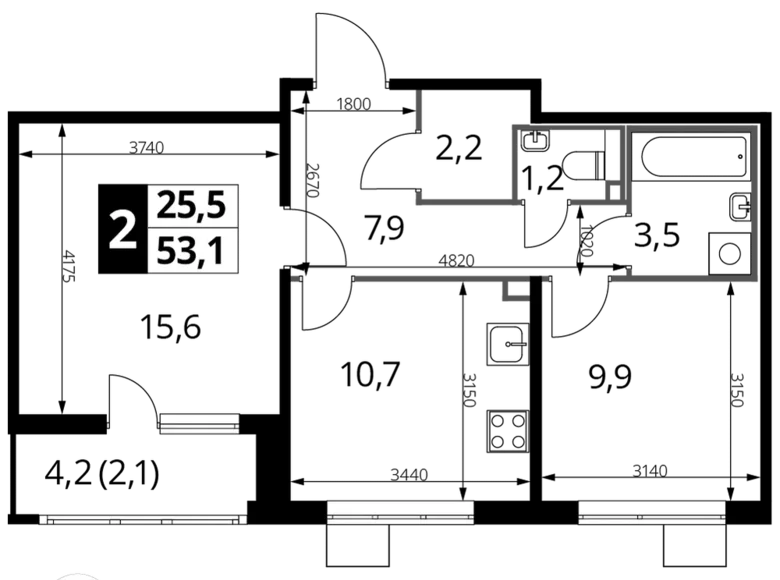 Wohnung 2 zimmer 53 m² Ljuberzy, Russland