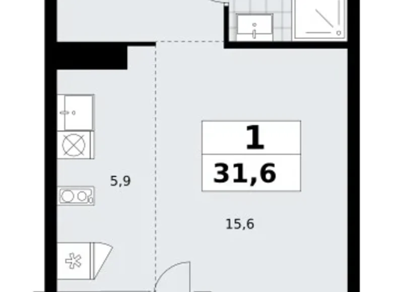 Mieszkanie 1 pokój 32 m² Kommunarka, Rosja