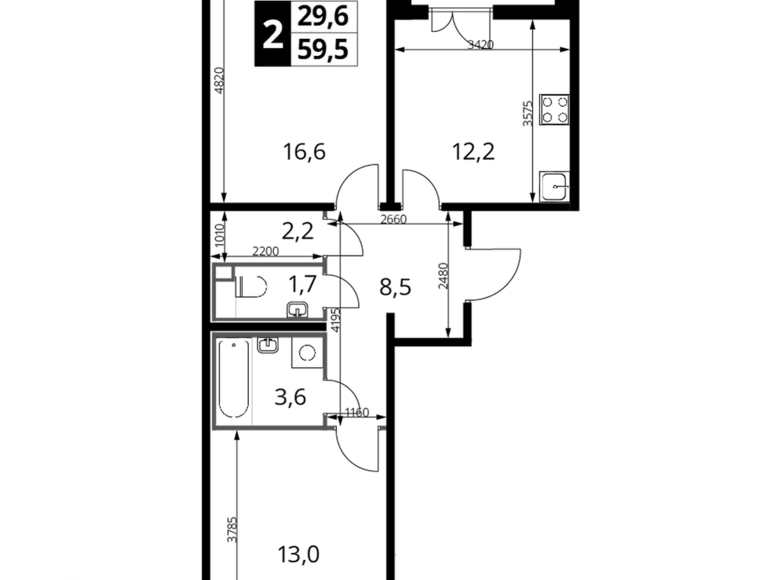 Apartamento 2 habitaciones 60 m² Liúbertsy, Rusia