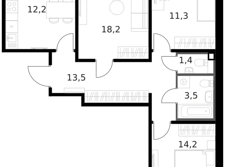 Mieszkanie 3 pokoi 76 m² Moskwa, Rosja