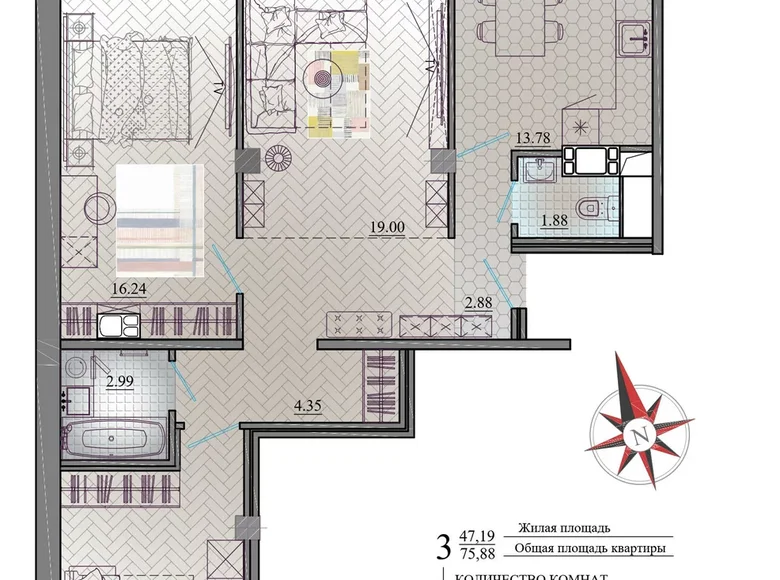 Wohnung 3 zimmer 76 m² Mahiljou, Belarus