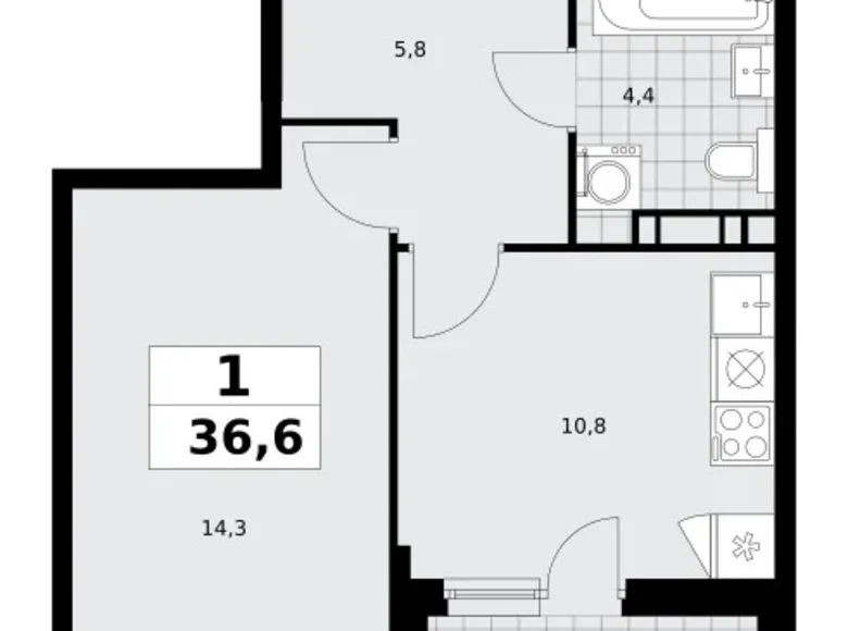 1 room apartment 37 m² Kommunarka, Russia