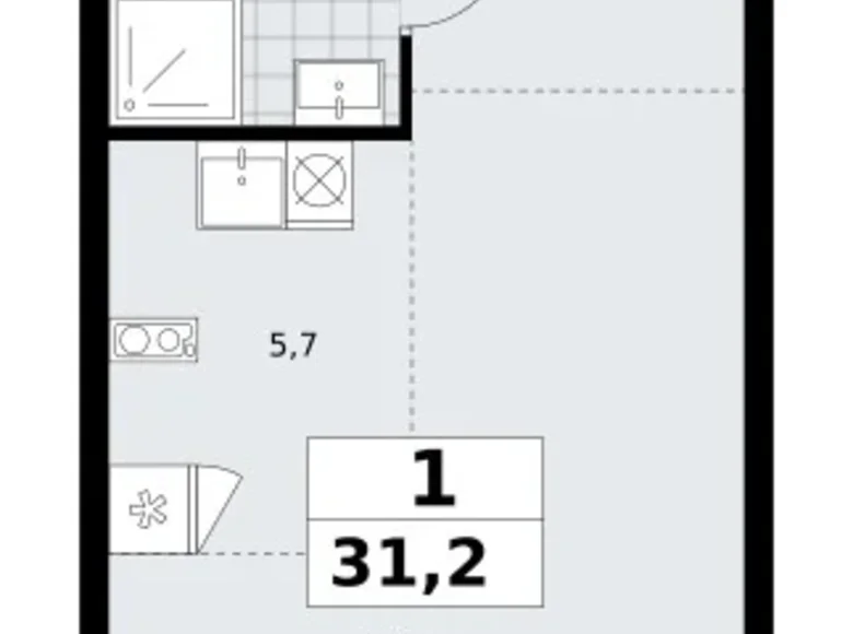 Квартира 1 комната 31 м² район Коммунарка, Россия