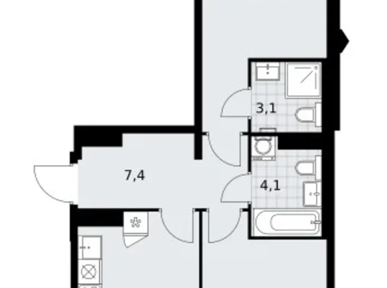 Appartement 2 chambres 59 m² Troïtsk, Russie