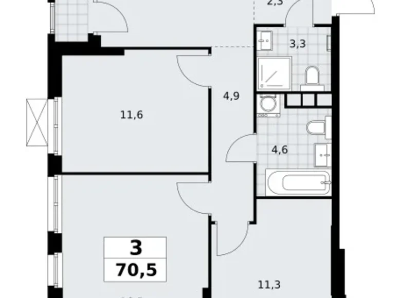 3 room apartment 71 m² Moscow, Russia