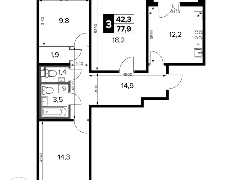 Квартира 3 комнаты 78 м² Сапроново, Россия