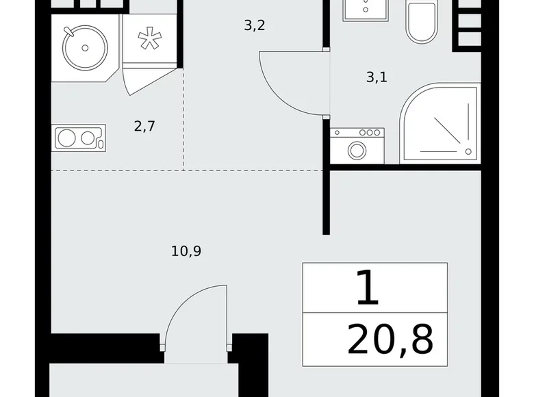 1 room apartment 21 m² Kommunarka, Russia