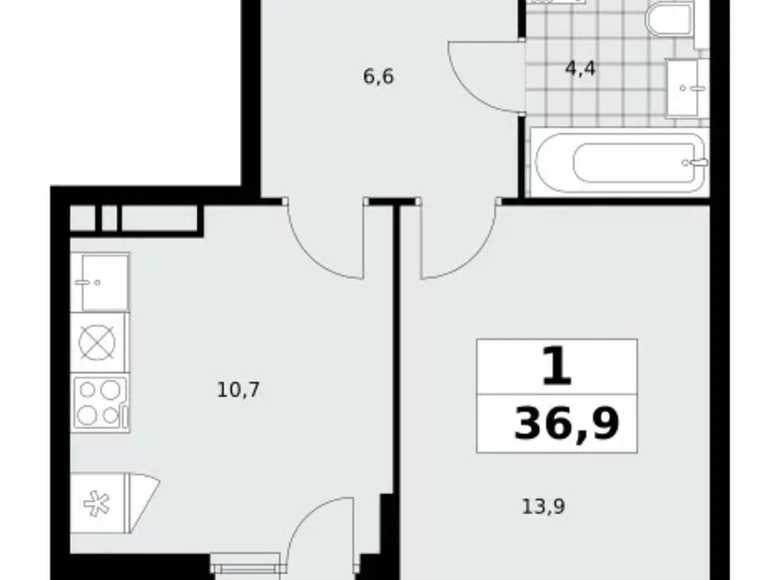 1 room apartment 37 m² Kommunarka, Russia