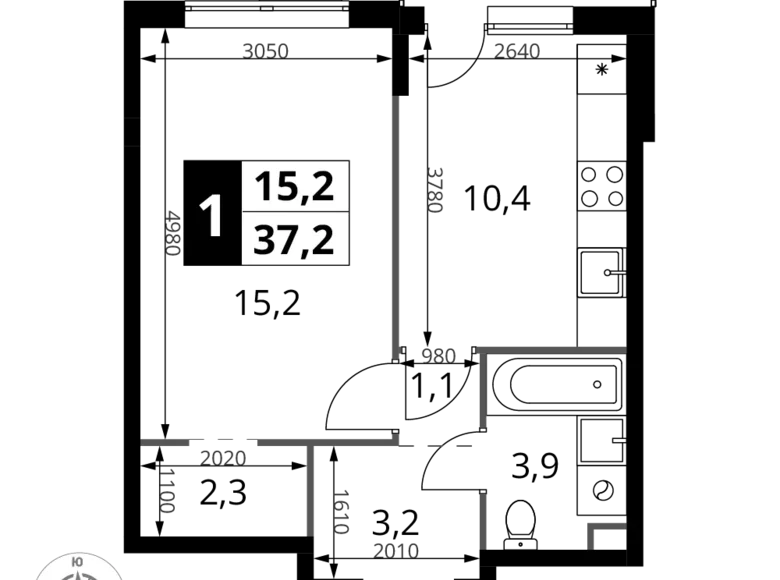 Mieszkanie 1 pokój 37 m² Chimki, Rosja