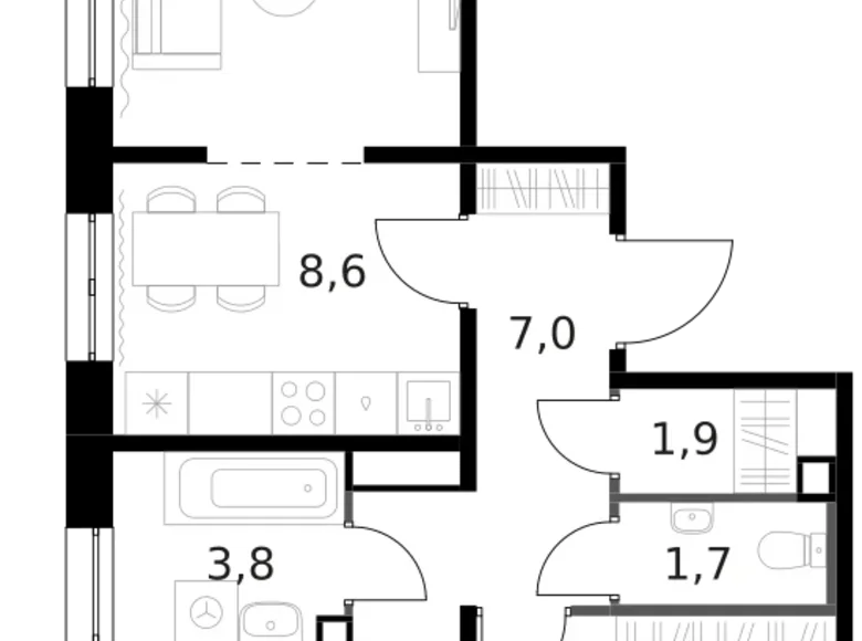 Квартира 3 комнаты 63 м² Москва, Россия