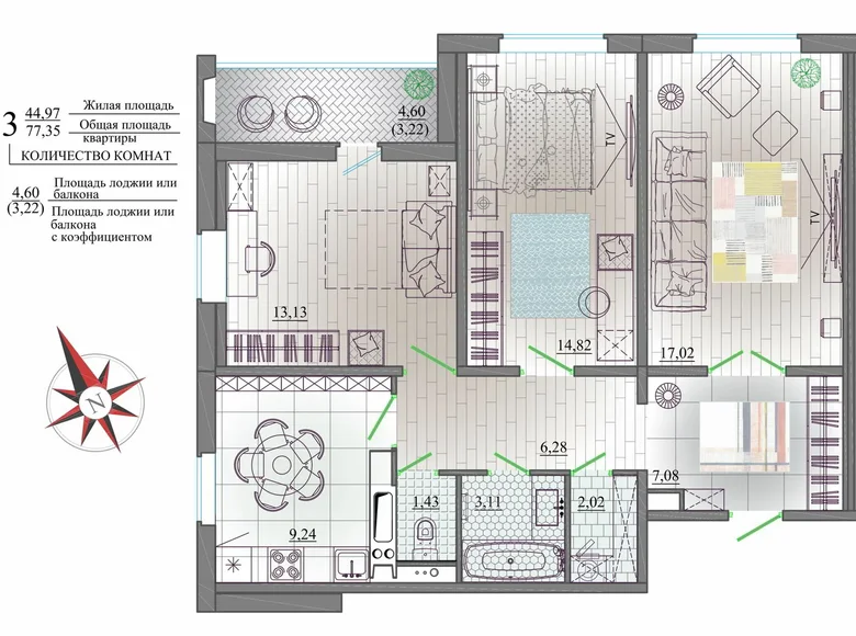 Квартира 3 комнаты 77 м² Могилёв, Беларусь