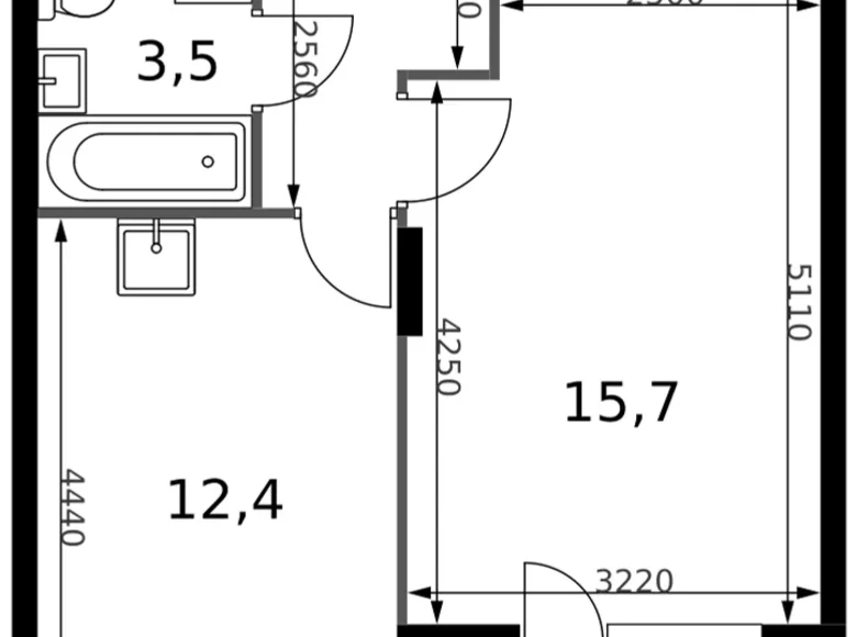 Квартира 1 комната 37 м² Сапроново, Россия