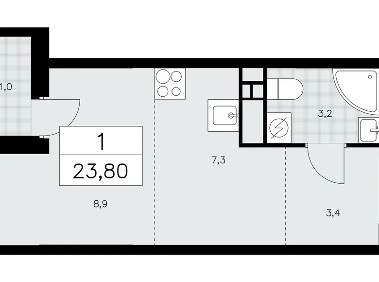 Квартира 1 комната 24 м² район Коммунарка, Россия