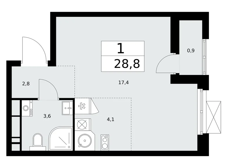 1 room apartment 29 m² Kommunarka, Russia
