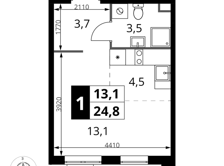 1 room studio apartment 25 m² Khimki, Russia