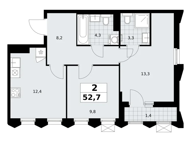 Apartamento 2 habitaciones 53 m² Troitsk, Rusia