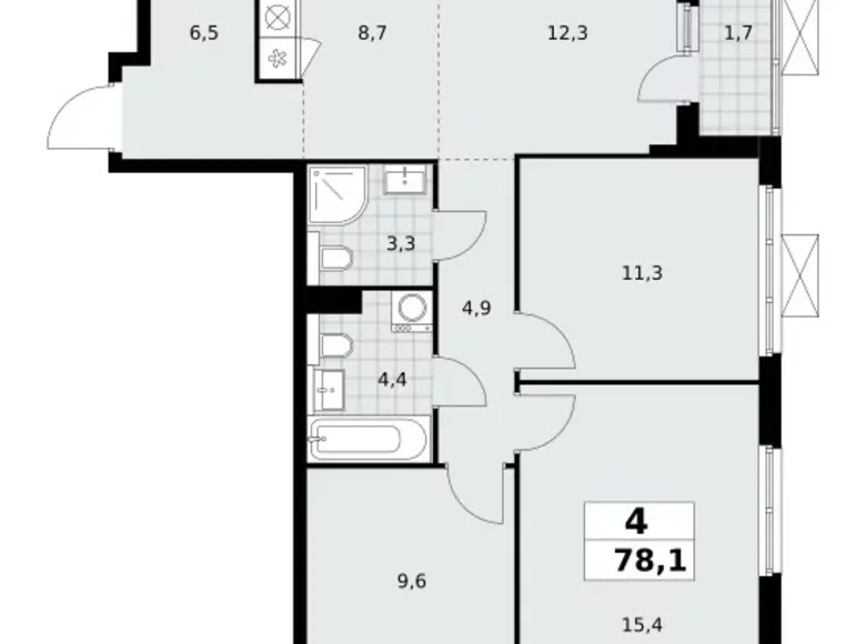 4 room apartment 78 m² Kommunarka, Russia
