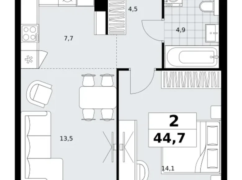 Apartamento 2 habitaciones 45 m² Kommunarka, Rusia