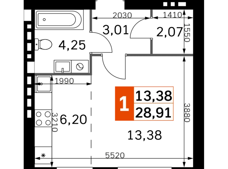 Estudio 1 habitación 29 m² Odincovskij gorodskoj okrug, Rusia