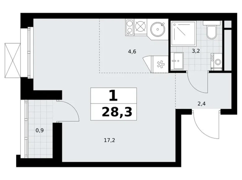 Wohnung 1 zimmer 28 m² Wnukowo, Russland