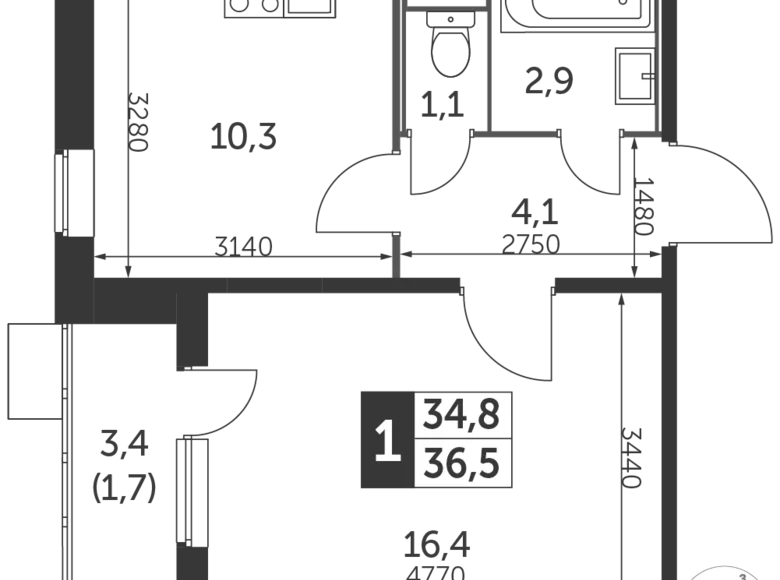 Appartement 1 chambre 37 m² Moscou, Russie