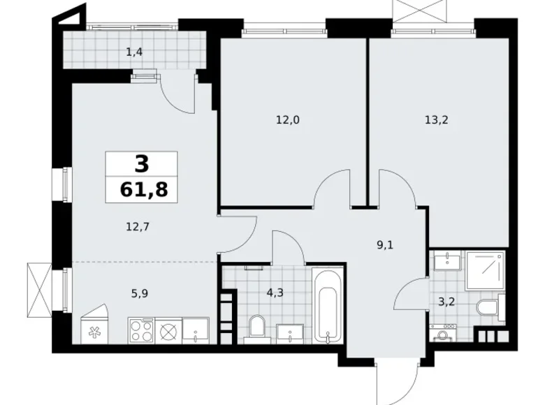 Apartamento 3 habitaciones 62 m² Kommunarka, Rusia