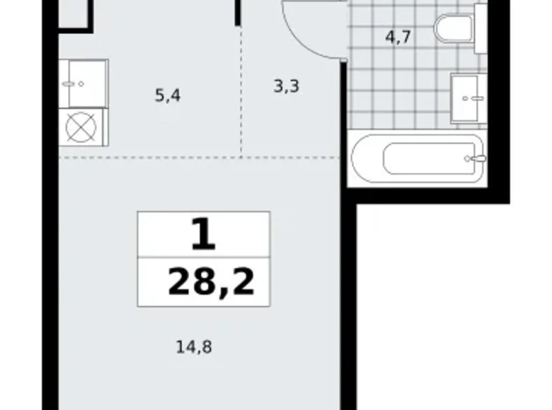 1 room apartment 28 m² Kommunarka, Russia