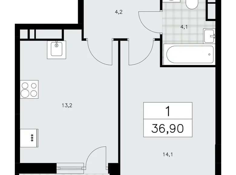 1 room apartment 37 m² Kommunarka, Russia