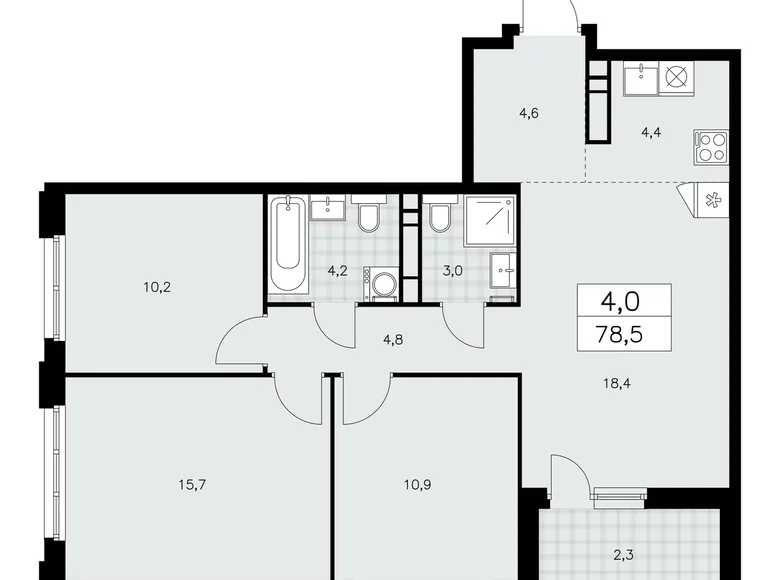 4 room apartment 79 m² Kommunarka, Russia