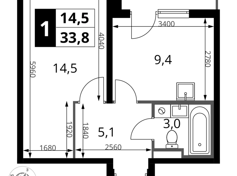 Apartamento 1 habitación 34 m² Sapronovo, Rusia