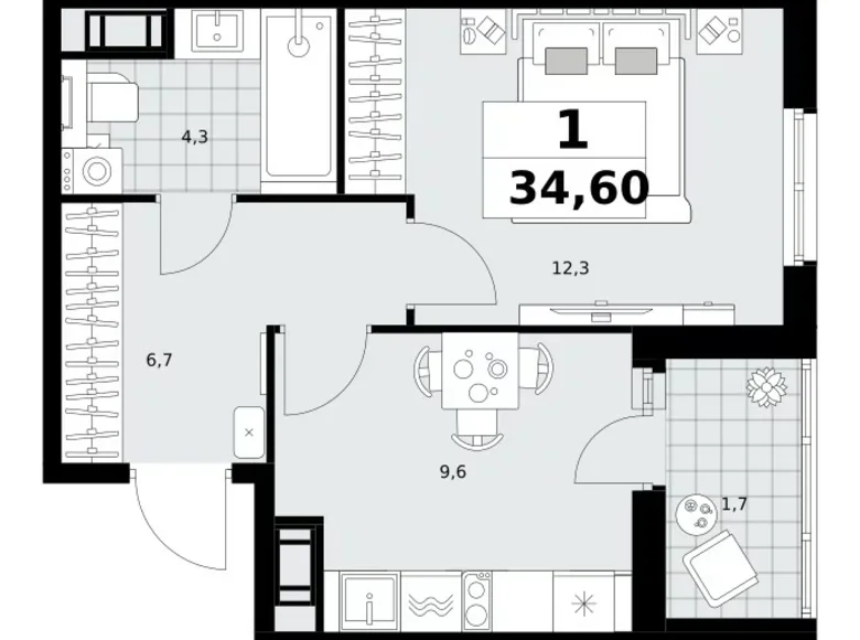 1 room apartment 35 m² Krasnoye Selo, Russia