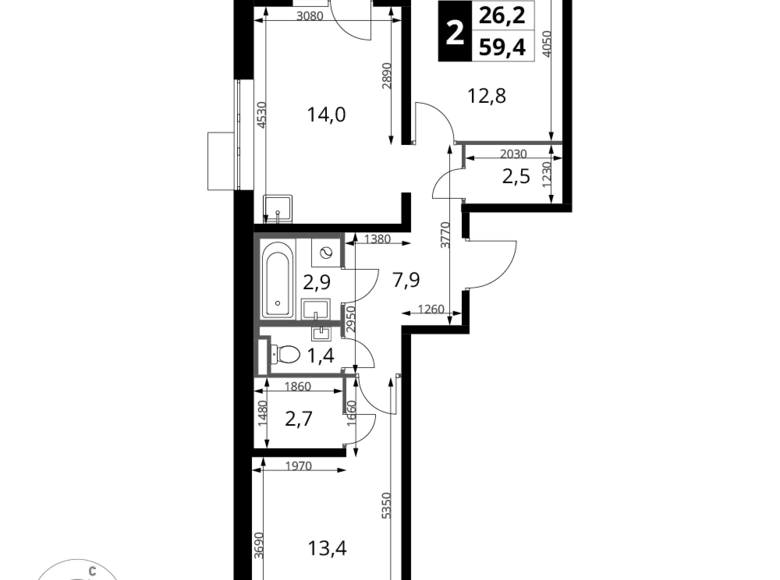 Wohnung 2 zimmer 59 m² Sapronovo, Russland