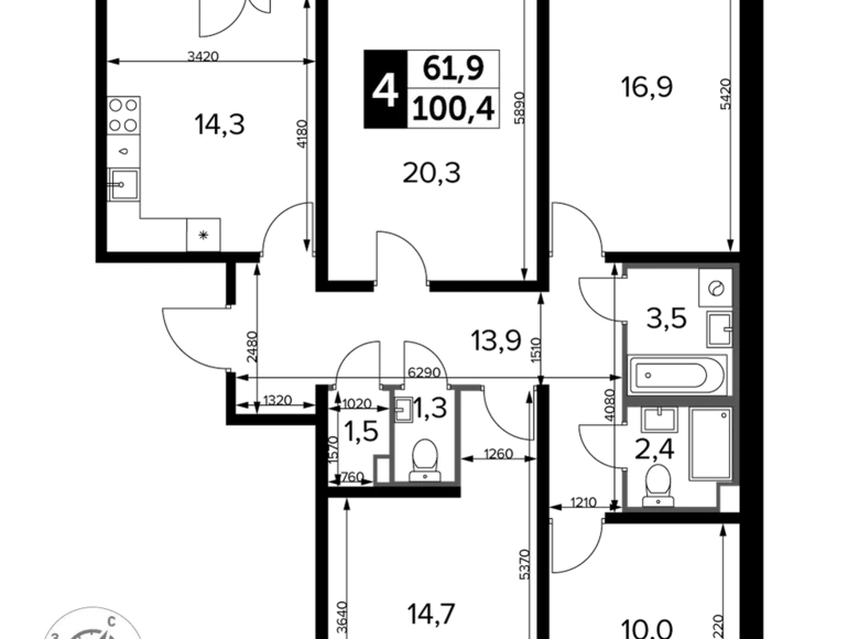 Квартира 4 комнаты 101 м² Ленинский городской округ, Россия