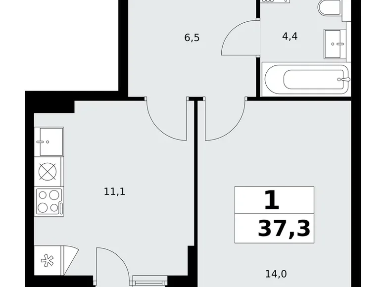 1 room apartment 37 m² Kommunarka, Russia