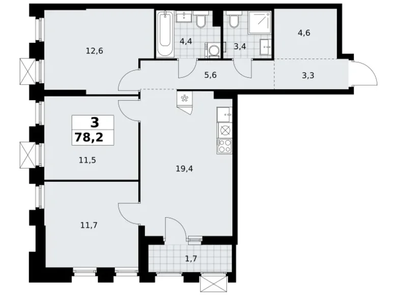 Appartement 3 chambres 78 m² Troïtsk, Russie