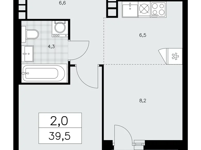2 room apartment 40 m² Kommunarka, Russia