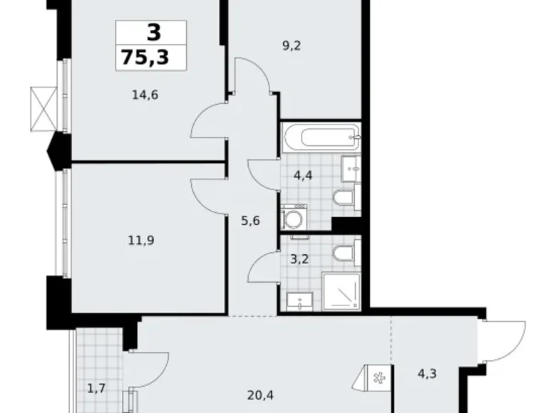 Wohnung 3 zimmer 75 m² Troizk, Russland