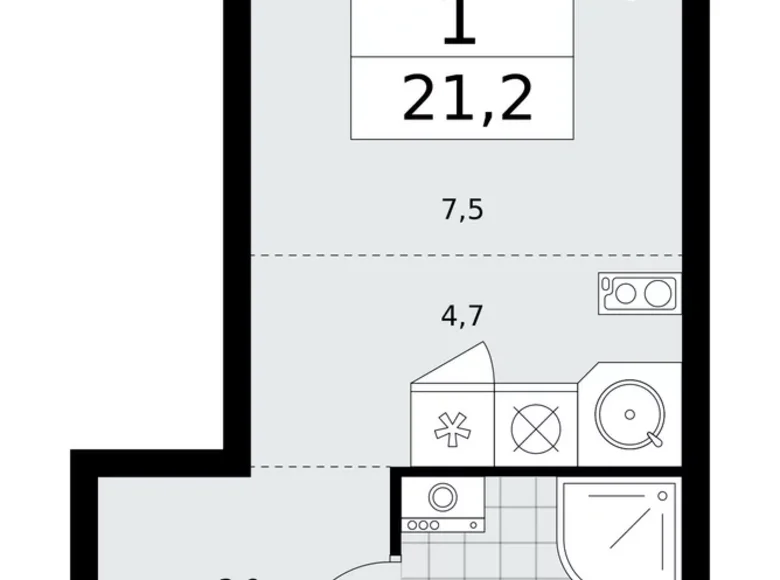 Квартира 1 комната 21 м² район Коммунарка, Россия