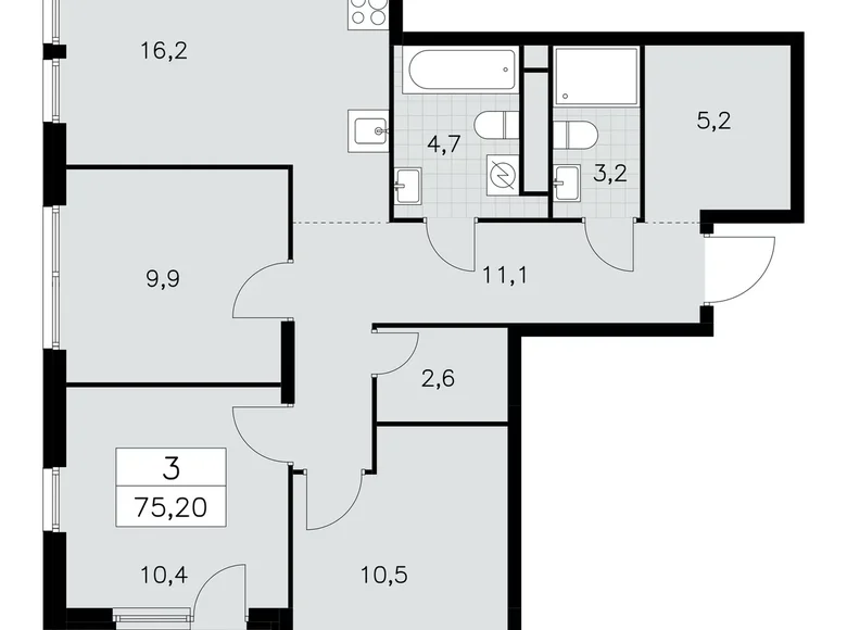 Квартира 3 комнаты 75 м² Москва, Россия